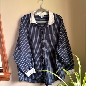 Old Navy Navy and White Striped Button-Down Shirt